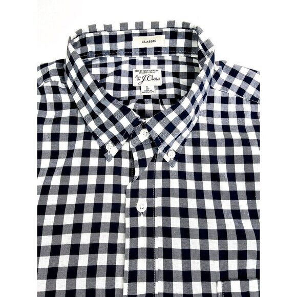 J. Crew Classic Size Large Mens Navy White Check Button Down Long Sleeve Shirt - Picture 1 of 11